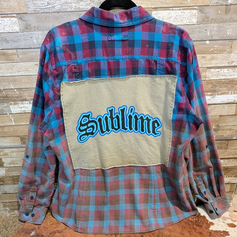Sublime Graphic Upcycled Dip Dye Bleach Flannel Shirt